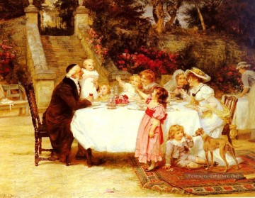 Son premier anniversaire famille rurale Frederick E Morgan Peinture à l'huile